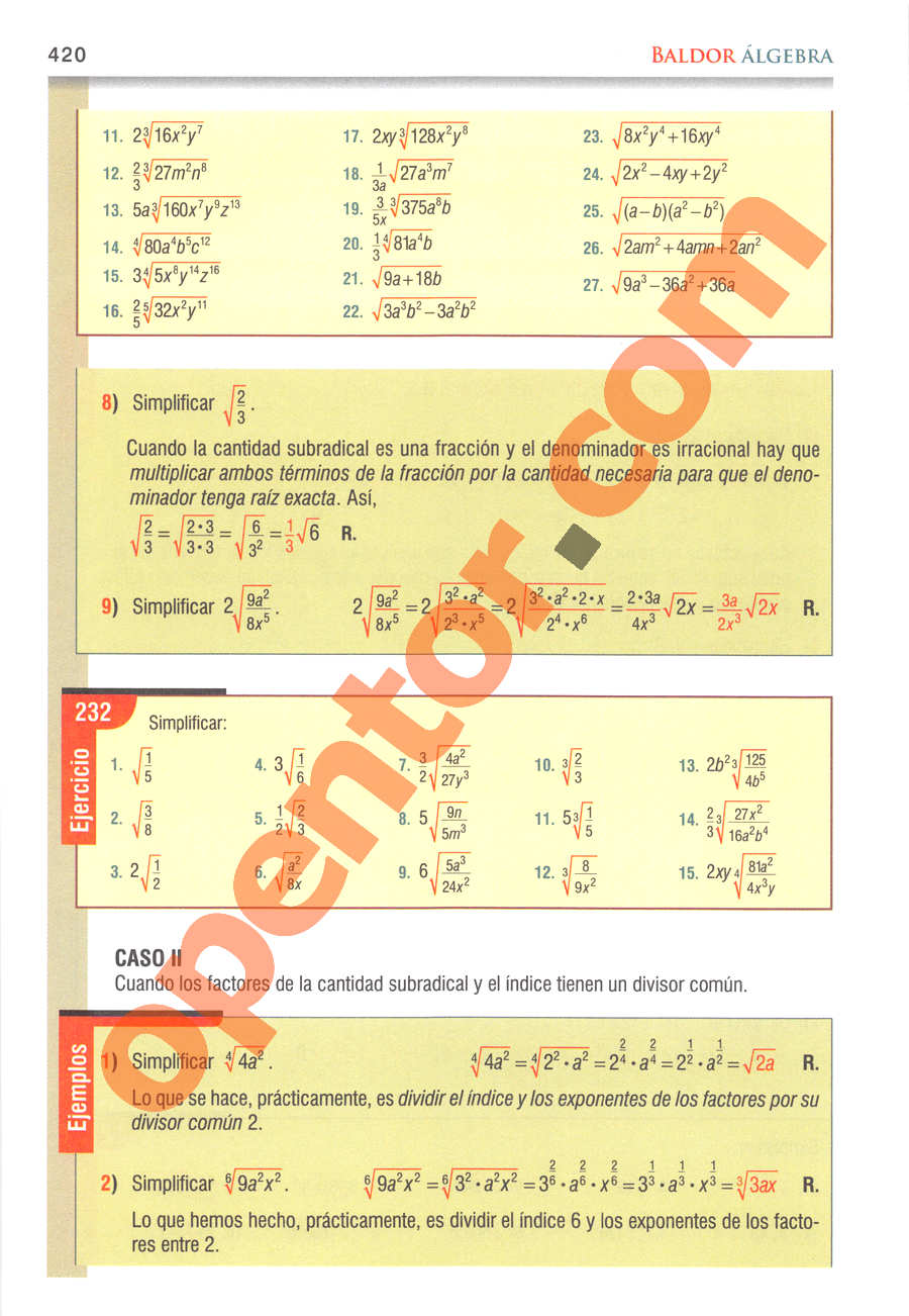 Álgebra de Baldor - Página 420