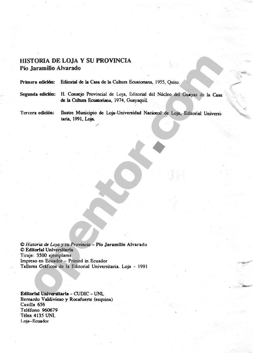 Historia de Loja y su provincia - Información editorial